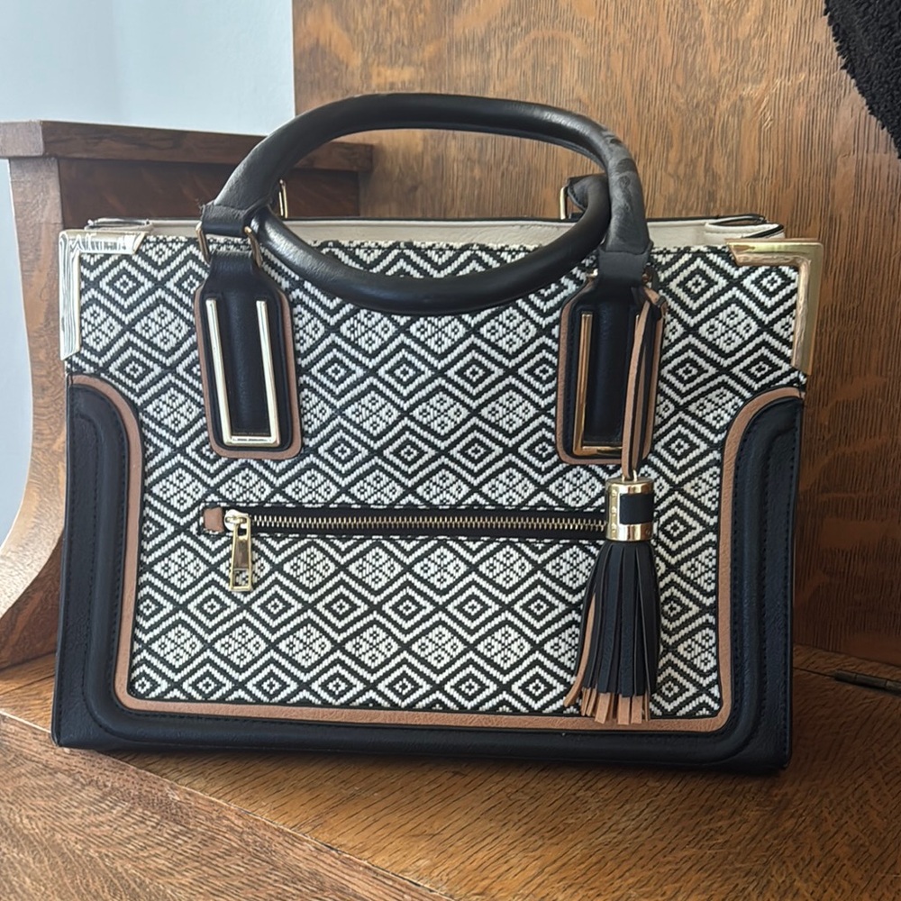 Aldo Black and White Geometric Satchel